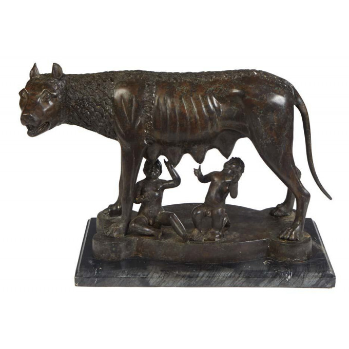 Appraisal: Patinated Bronze Figure of Romulus and Remus th c suckling