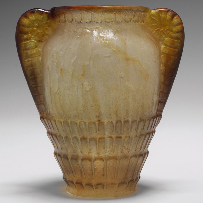 Appraisal: G Argy-Rousseau vase mottled yellow brown and frosted pate-de-verre glass