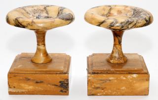 Appraisal: MARBLE TAZZAS PAIR MARBLE TAZZAS PAIR H DIA Caramel colored