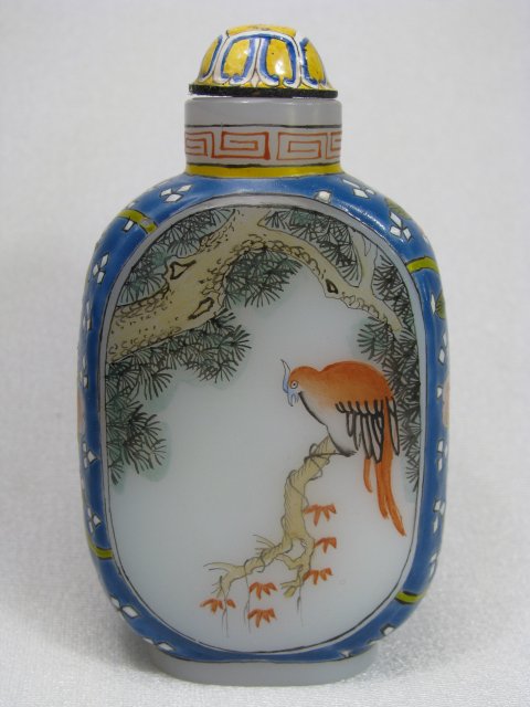 Appraisal: Small Chinese white glass snuff bottle Famille Rose enameled with