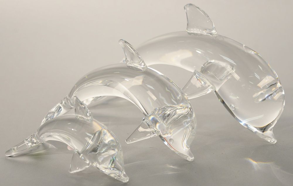 Appraisal: Set of three Steuben porpoises crystal dolphin sculptures in three