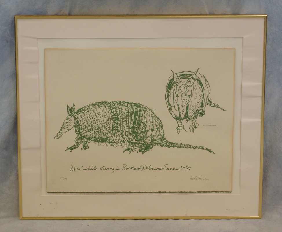 Appraisal: Andre Harvey American b LE lithograph of Alice the Armadillo