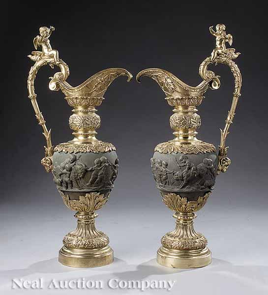 Appraisal: A Pair of Large Bronze and Gilt Metal Ewers acanthus