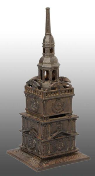 Appraisal: Cast Iron Independence Hall Tower Still Bank Description Manufactured by