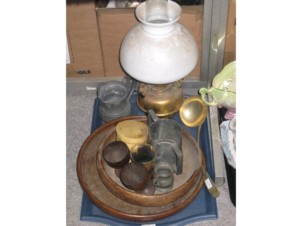 Appraisal: Tray lot of assorted wooden vessels etc and a copper