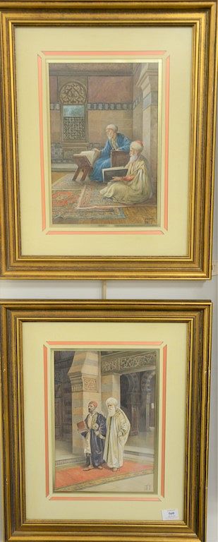 Appraisal: Pair of Vittorio Rappini - watercolor pair of Orientalist interior