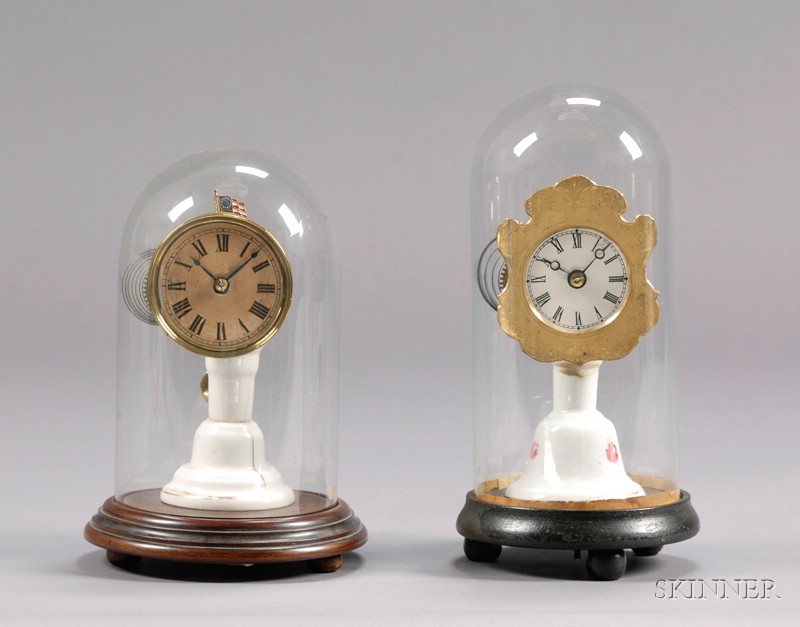 Appraisal: Two Unsigned Candlestand Clocks Connecticut c one with decorative brass