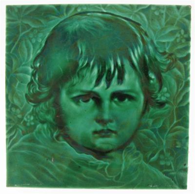 Appraisal: A Carter's Poole Pottery portrait tile glazed green impressed factory