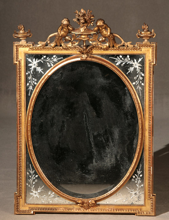 Appraisal: Louis XVI Style Giltwood and Gesso Floral Etched Mirror Circa