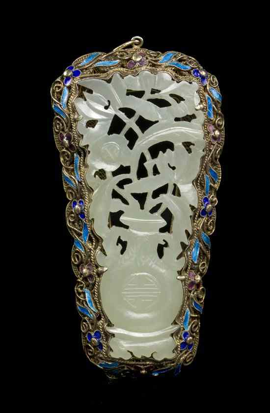 Appraisal: A Chinese Jade Plaque with Gilt Silver and Enameled Mount