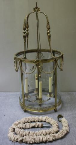 Appraisal: Gilt Metal and Curved Glass Hurricane Chandelier Nice large size