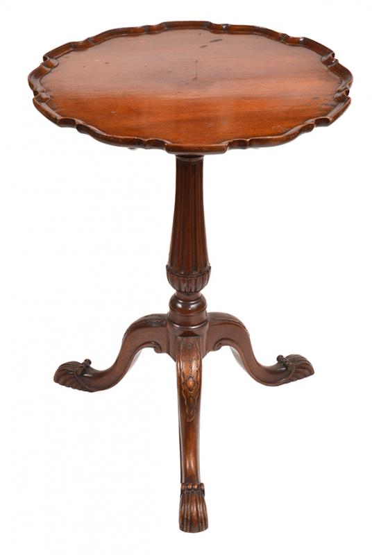 Appraisal: A MAHOGANY FRAMED PIE-CRUST EDGED WINE TABLE with a tilt