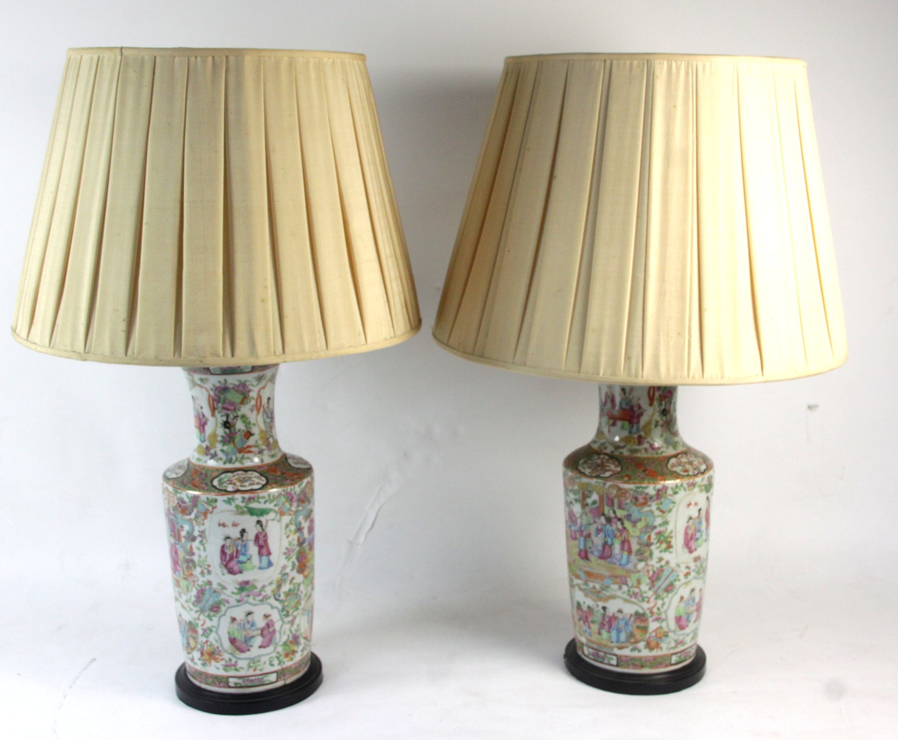 Appraisal: A pair of Cantonese famille rose vases converted as lamps