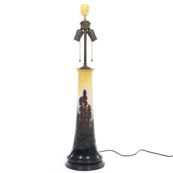 Appraisal: GALLE CAMEO LANDSCAPE LAMP BASE x Five color Galle elongated