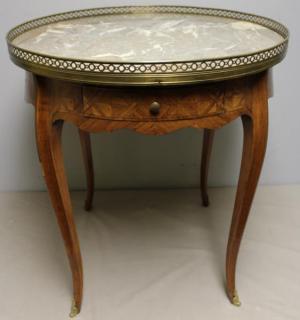 Appraisal: Antique Continental Parquetry Inlaid Marble To Table Builloitte style table