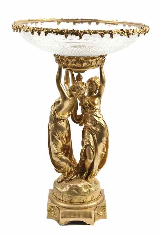 Appraisal: A French Neoclassical Gilt Bronze and Cut Glass Centerpiece the