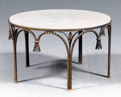 Appraisal: Round marble top occasional table iron spiral arched tassel and