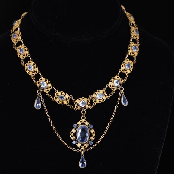 Appraisal: Antique Edwardian Gilt Festoon Necklace with blue crystals