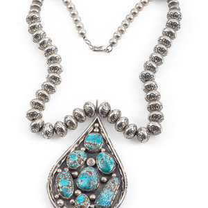 Appraisal: Rose Abeyta Din th century Silver and Turquoise Necklace signed