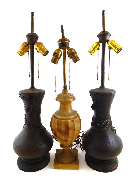 Appraisal: Three lamps pair of Oriental vase lamps circa early th