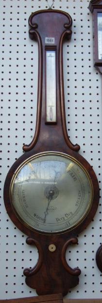 Appraisal: A th century rosewood framed wheel barometer thermometer the inch