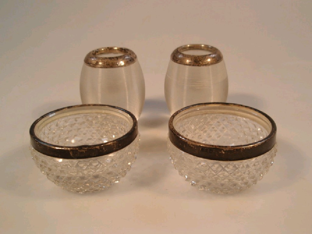 Appraisal: A pair of early thC cut glass salts with silver