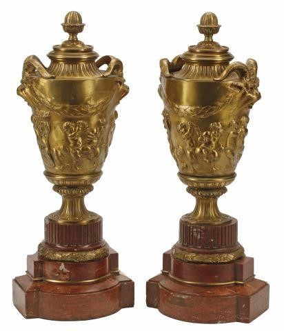 Appraisal: pair French bronze dore cassolettes after Clodion Michel Claude Clodion