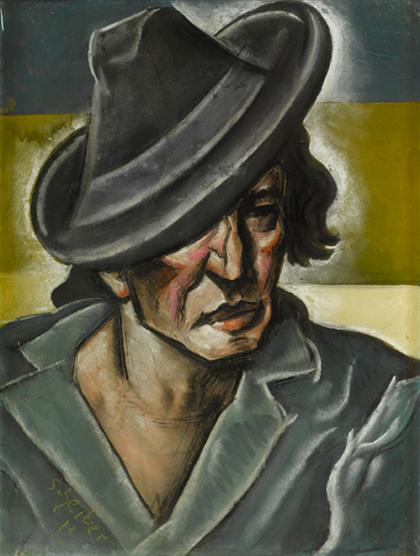 Appraisal: HUGO SCHEIBER hungarian - MAN WITH BLACK HAT Signed 'Scheiber