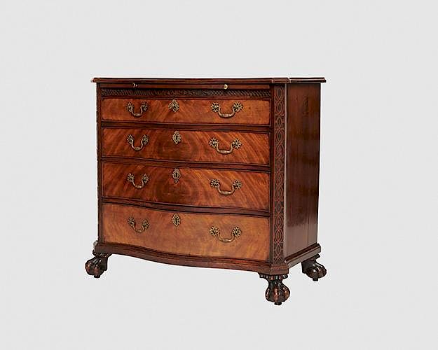 Appraisal: Fine George III Carved Mahogany Serpentine Chest of Drawers th