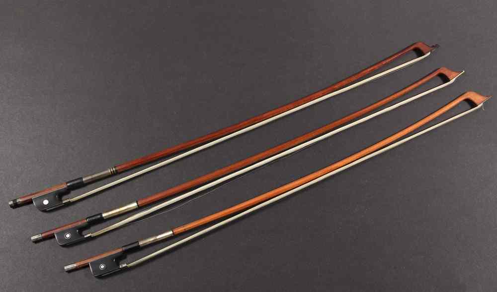 Appraisal: FINE CELLO BOWS - Three Penumbuco Cello Bows with ebony