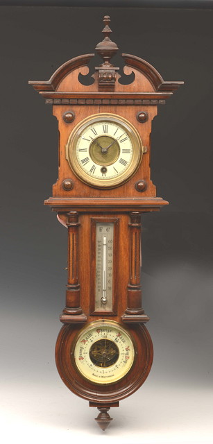 Appraisal: A HAMBURG AMERICAN CLOCK COMPANY COMBINATION WALL TIMEPIECE with enamel