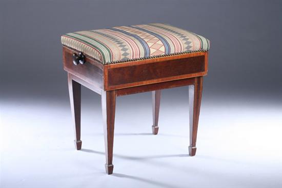 Appraisal: FEDERAL STYLE INLAID ADJUSTABLE BENCH th century with nailed needlework