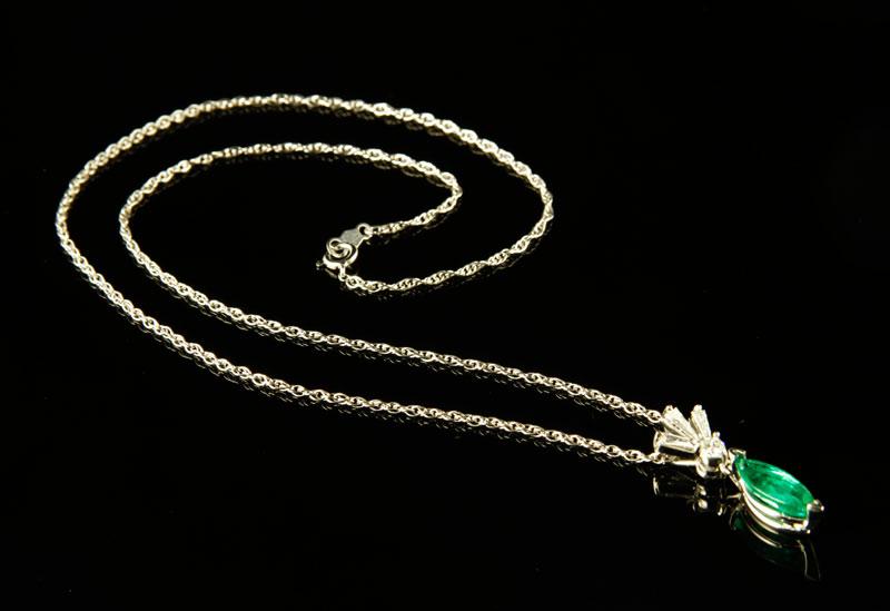 Appraisal: - K Gold Emerald and Diamond Pendant K white gold