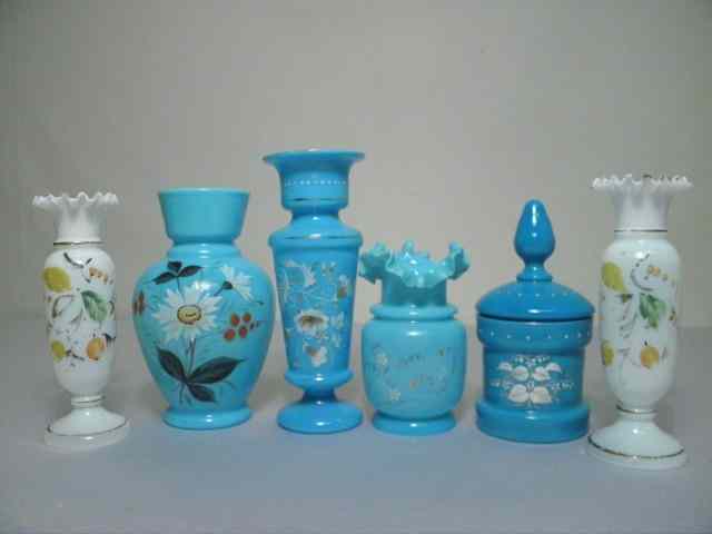 Appraisal: Assorted enameled art glass vases From a large collection of