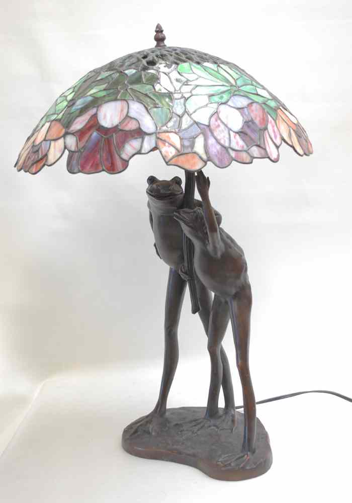 Appraisal: TABLE LAMP with bronze lily pad base and '' diameter