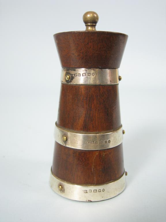 Appraisal: A George V mahogany Pepper Grinder with silver bands London