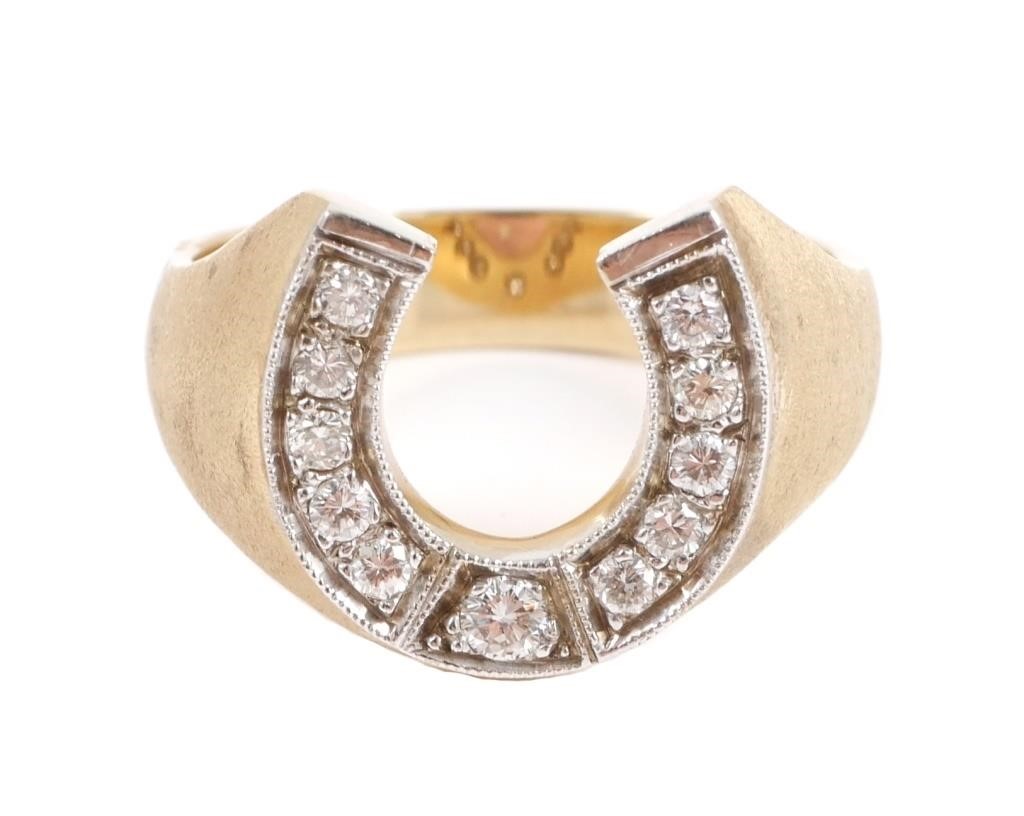 Appraisal: K yellow gold horseshoe ring contains round brilliant cut diamonds