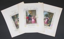 Appraisal: Lot of Three Hand Colored Prints with Embossed Sides Lot