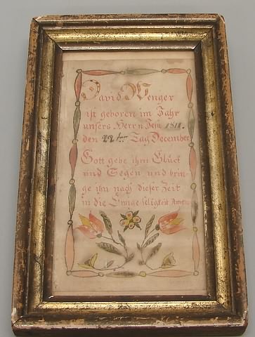 Appraisal: David Wenger Dec watercolor prayer decorated with tulips and red