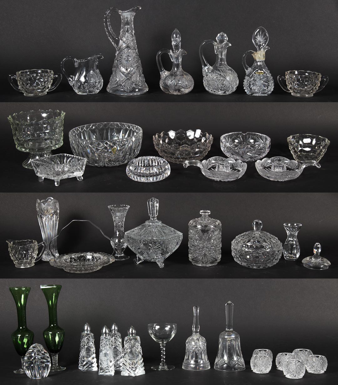 Appraisal: Large assortment of etched and pressed glass Undernumber