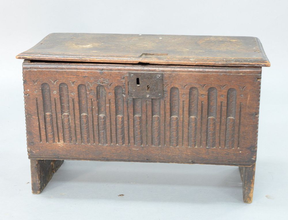 Appraisal: Diminutive Oak Lift Top Chest having carved front English th