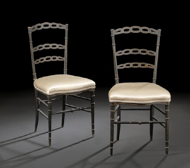 Appraisal: Pair of Regency Polychromed and Parcel-Gilt Sidechairs first quarter th