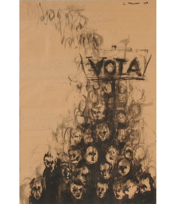 Appraisal: Claudine Paluzzi b Vota Italian voting demonstration ink on paper