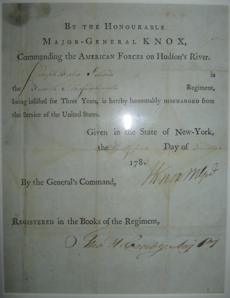 Appraisal: AMERICAN REVOLUTION KNOX HENRY Partly-printed Document Signed HKnoxMGen'l discharging Joseph