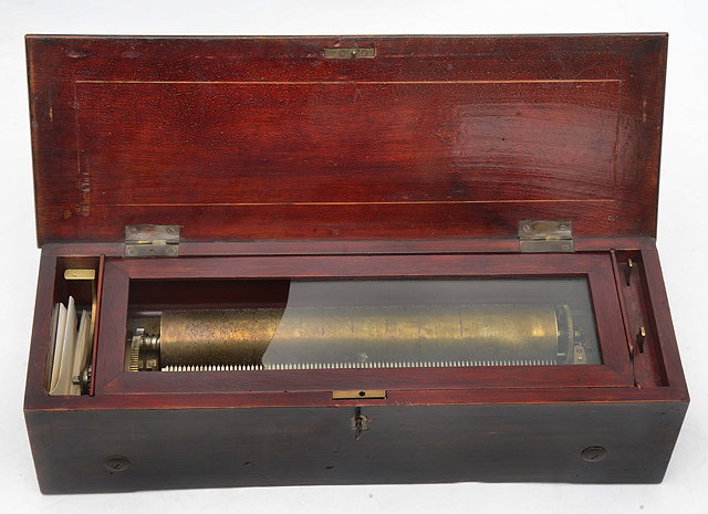 Appraisal: A TH CENTURY CYLINDRICAL MUSIC BOX with an inlaid case