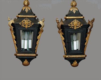 Appraisal: Pair of Painted and Parcel-Gilt Hanging Lanterns Modern