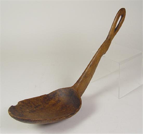 Appraisal: Large Ladle Spoon with Graceful Handle Circa Discoloration Cracks and