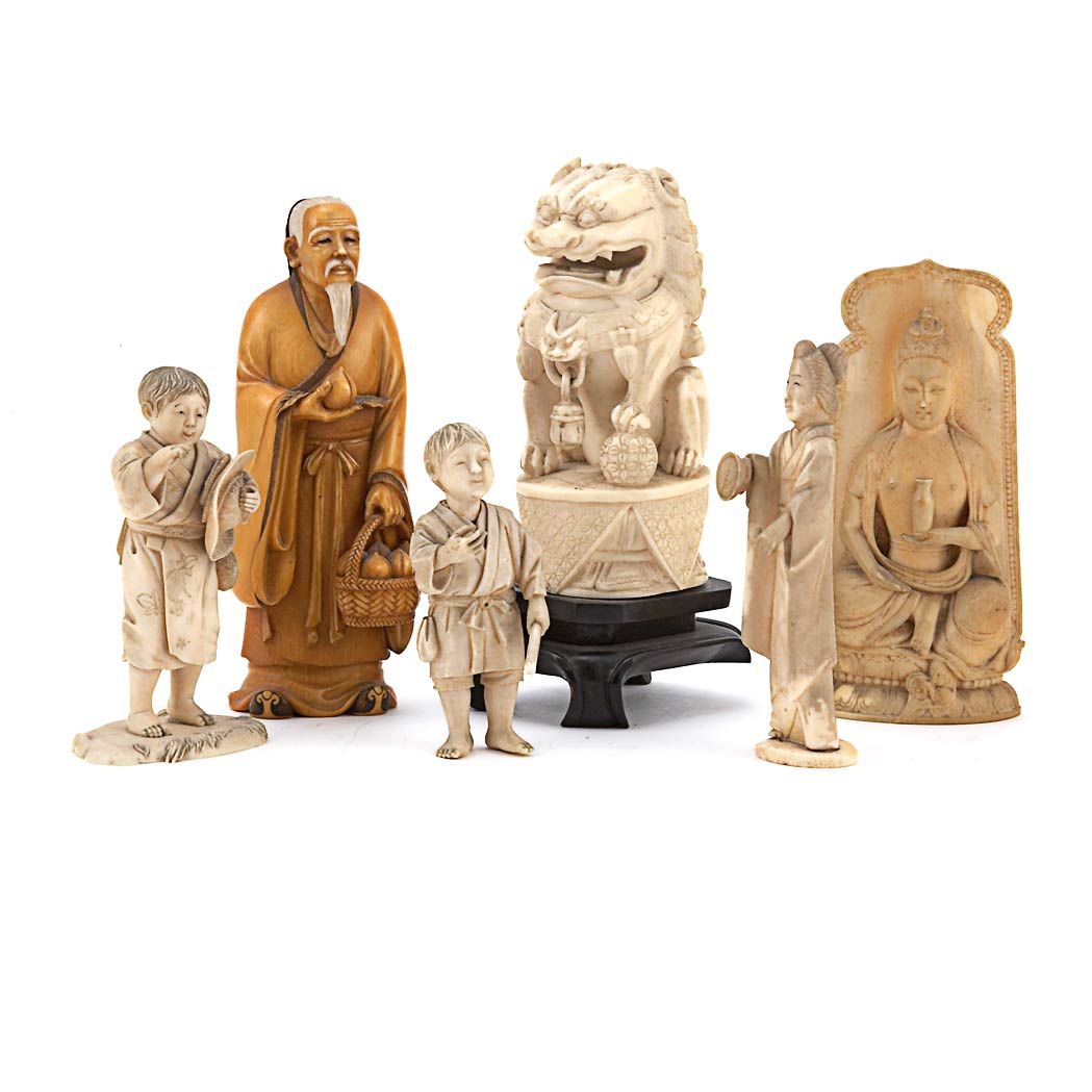 Appraisal: Group of Six Asian Ivory and Bone Figures Height of