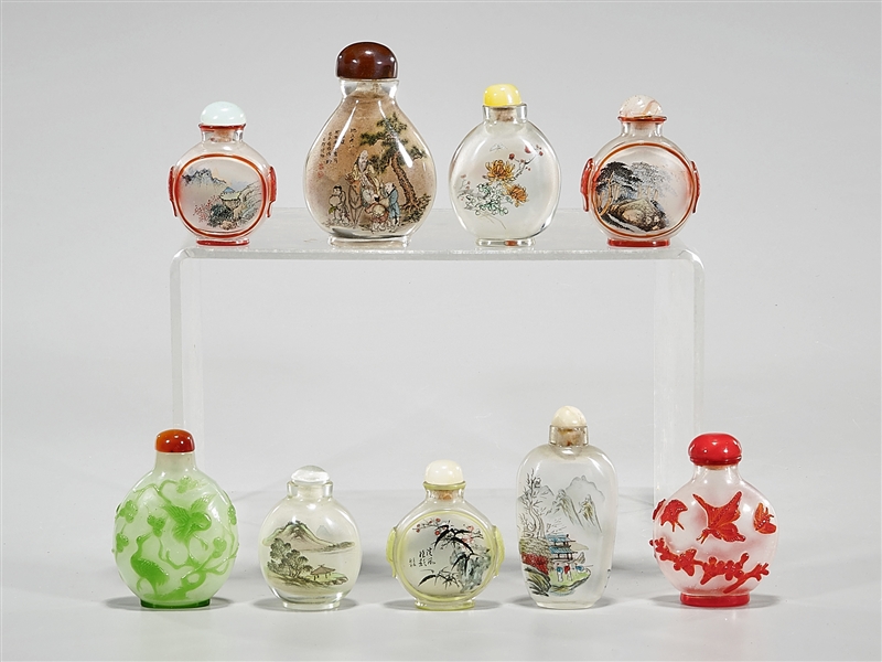 Appraisal: Group of nine Chinese glass snuff bottles including painted and