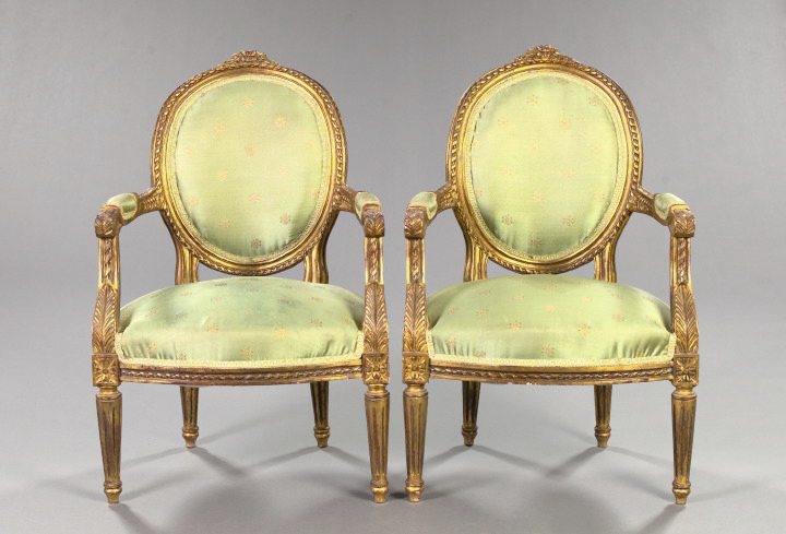 Appraisal: Pair of Louis XVI-Style Giltwood Fauteuils early th century each